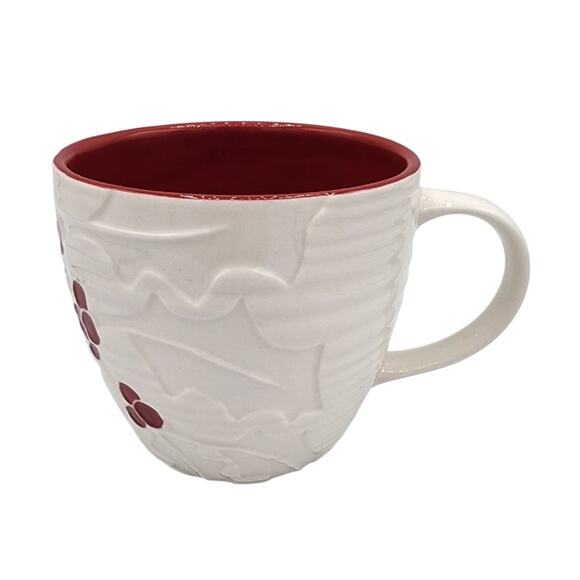 2010 Starbucks Holiday White Holly Red Berries Hand Painted Ceramic Coffee Mug - Picture 1 of 7